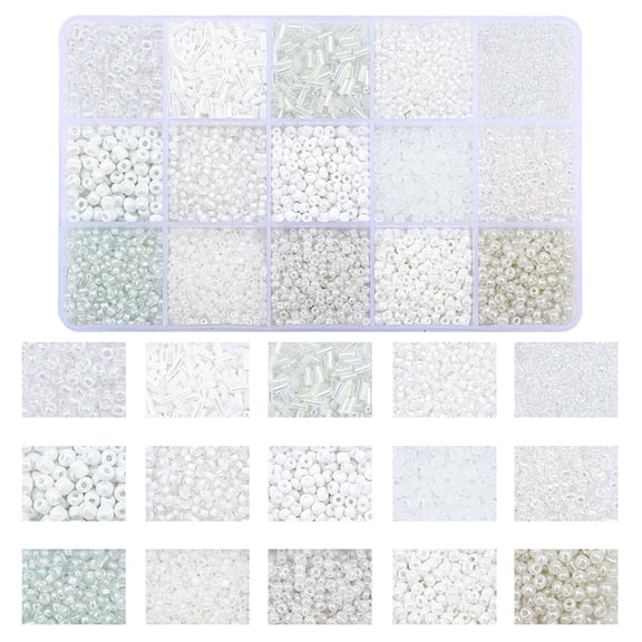 Glass Bead Jewelry Making Kit Small Colorful Beads Set for DIY Bracelets, Necklaces & Crafts White Glass Seed Beads with Storage Box for Kids & Adults