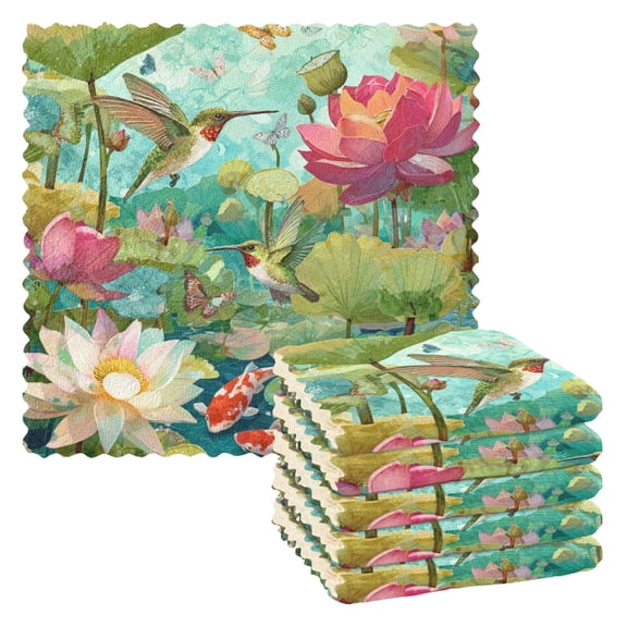 6 Pieces of Kitchen Towels 11x11Inch Kitchen Dish Cloths Kitchen Dish Towels Reuseable Cleaning Cloths Colorful Garden Lotus