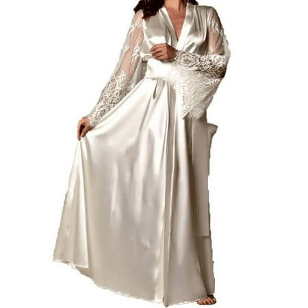 Viworld Lingerie Women Silk Lace Robe Dress Satin Nightdress Nightgown Sleepwear