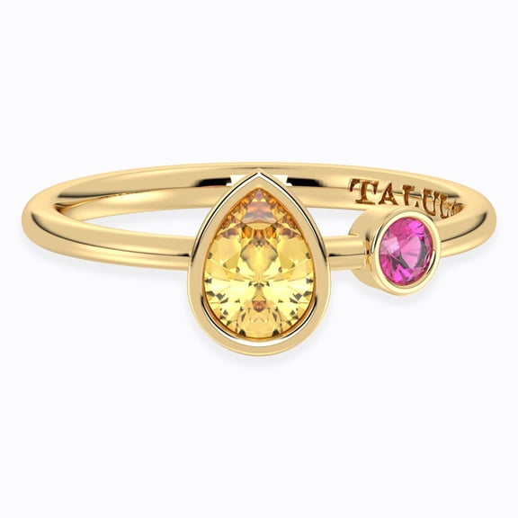 Bypass Teardrop Ring in 14K Gold Plated 925 Silver  Handcrafted with Natural Yellow Citrine & Pink Tourmaline Gemstones | US 5