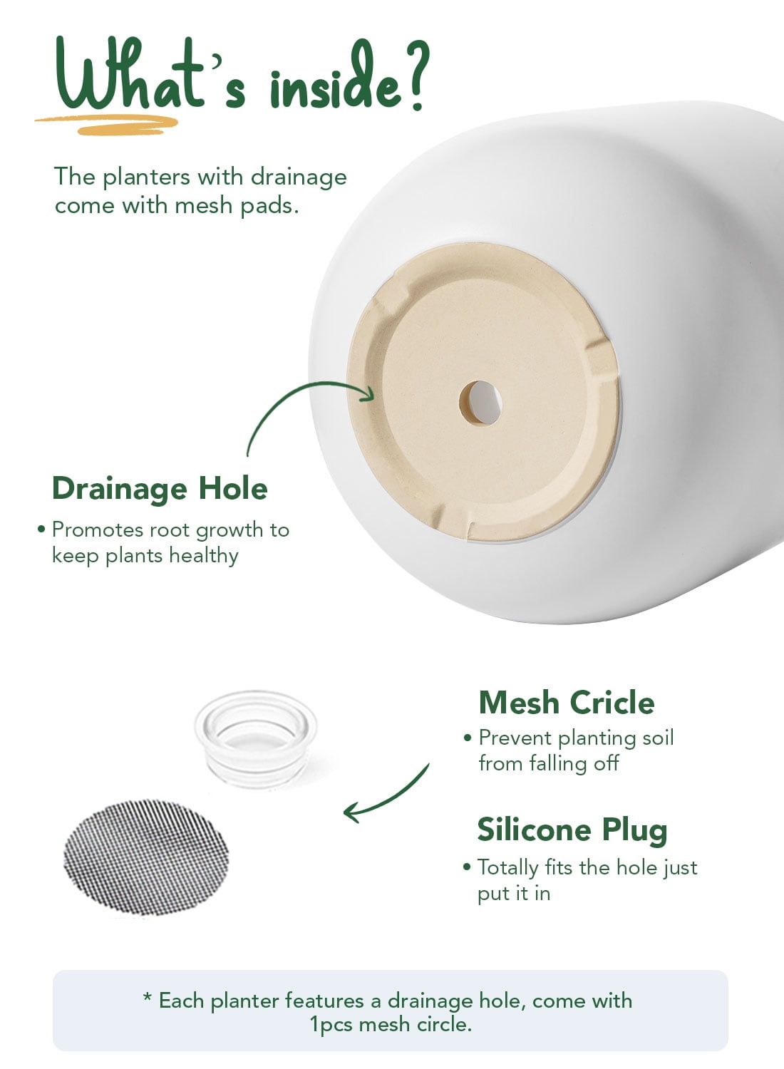 BEMAY 12 Inch Ceramic Plant Pot, Large Indoor Outdoor Planter with Drainage Hole and Silicone Plug, White Flower Pot for Houseplants, Patio and Garden