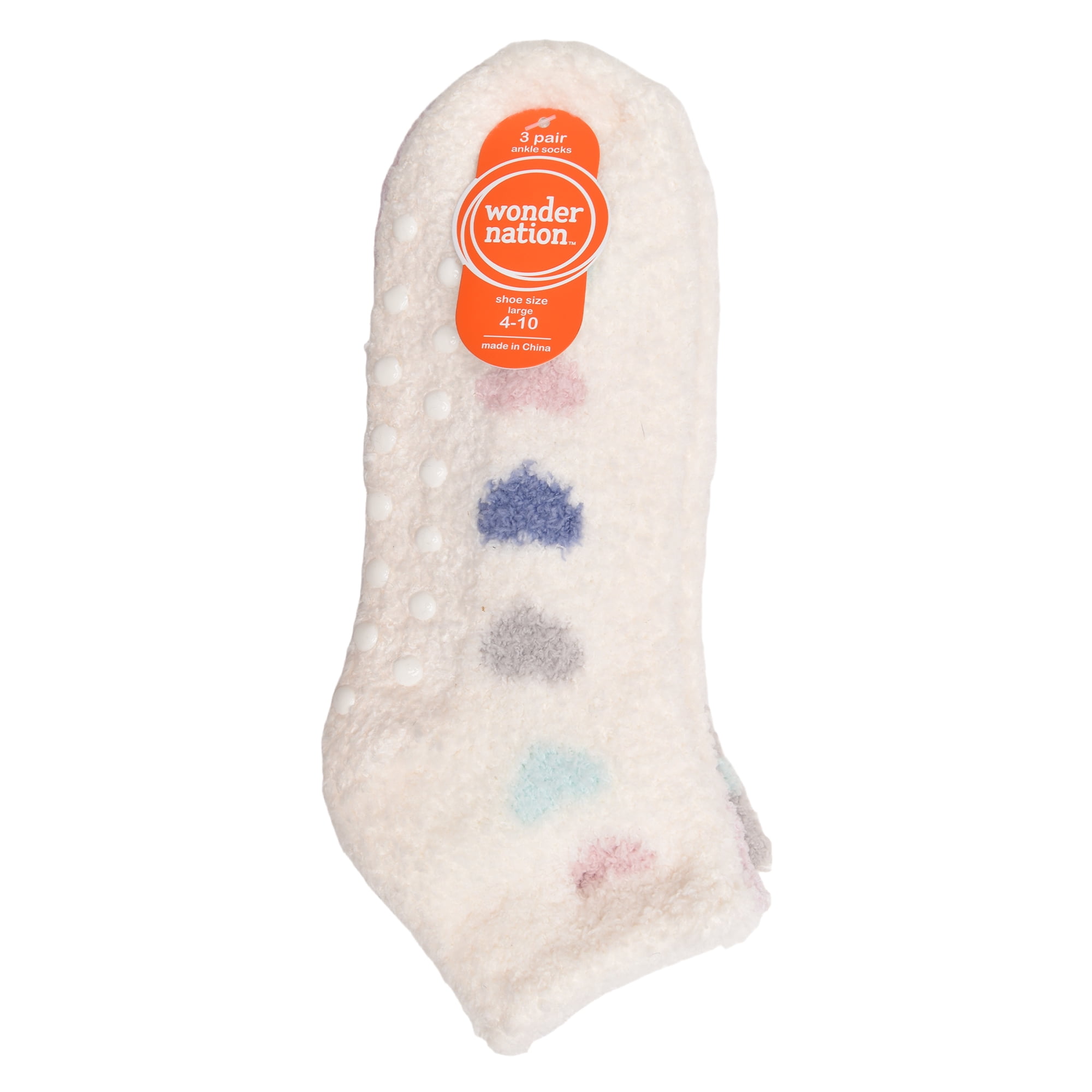 Wonder Nation Girls Heart Icon Cozy Ankle Socks, 3-pack, Size Large (Shoe Size 3-9)