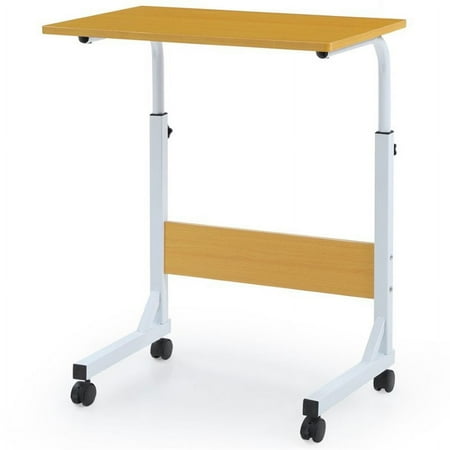 Hodedah Adjustable Height Wood Top Laptop Desk on Wheels in Beech