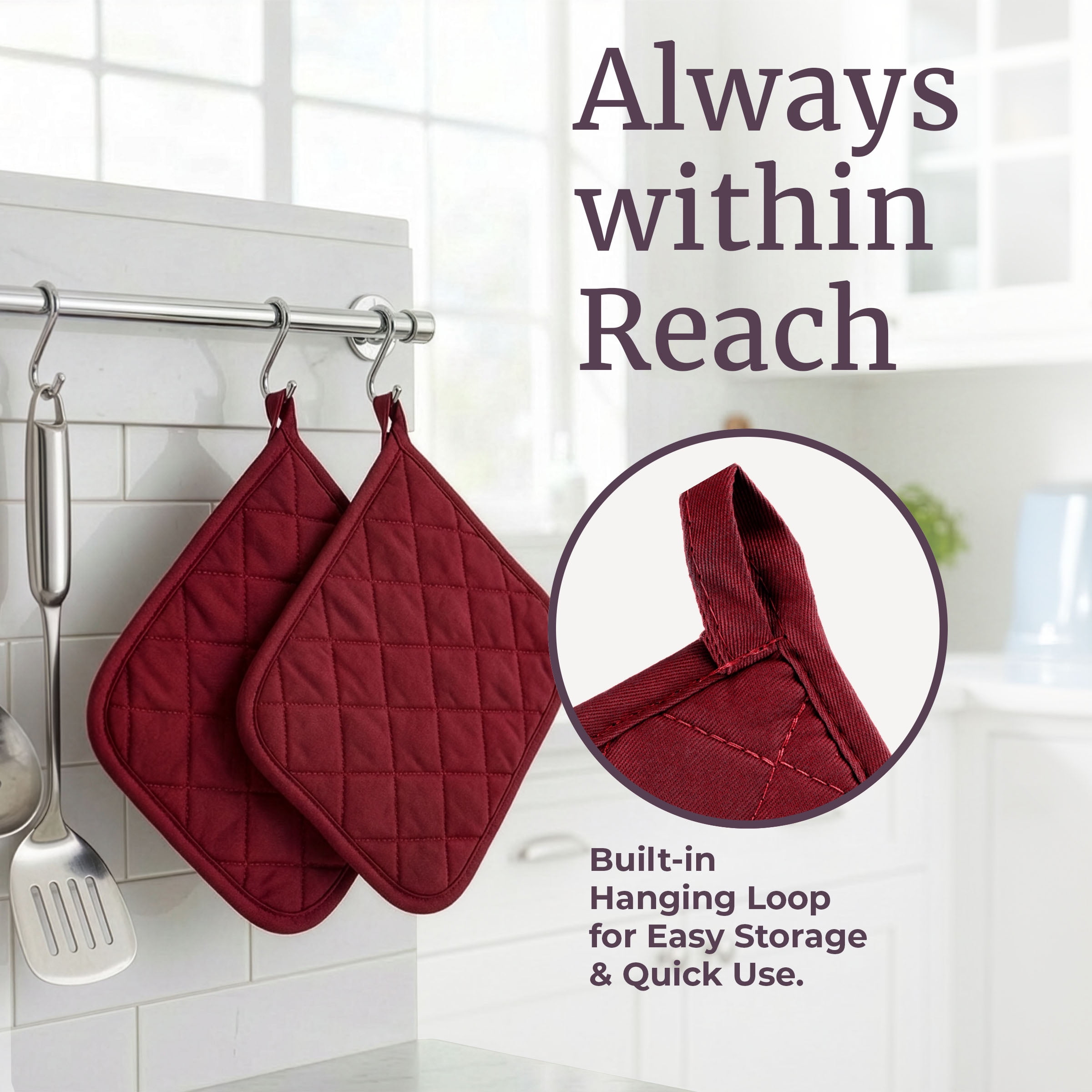 Somerset Home Pot Holder Set With Silicone Grip, Quilted And Heat Resistant Set of 2