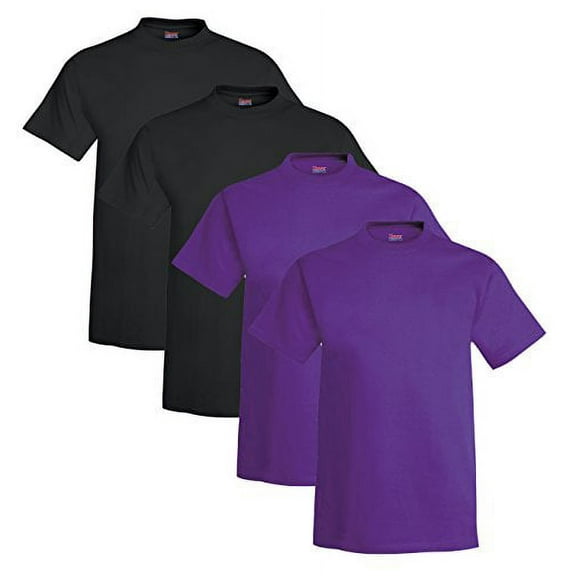 Hanes Beefy-T Men`s Short-Sleeve T-Shirt (Pack of 4) (2 Black / 2 Purple)