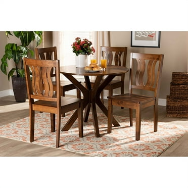 Baxton Studio Mare Modern and Contemporary Transitional Walnut Brown Finished Wood 5-Piece Dining Set