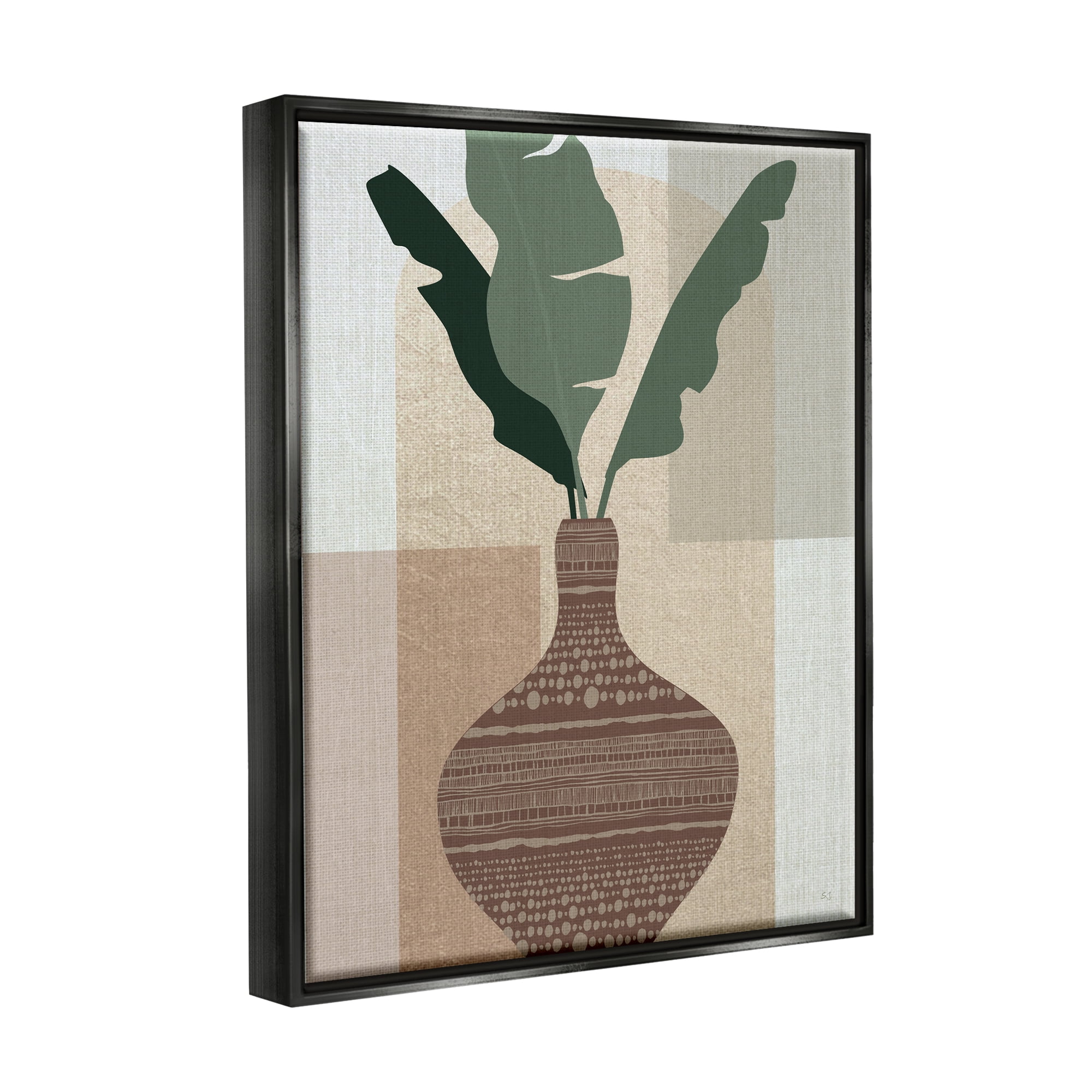 Stupell Industries Earthy Boho Plant Sprigs Botanical & Floral Painting Black Floater Framed Canvas Art Print Wall Art, 17 x 21