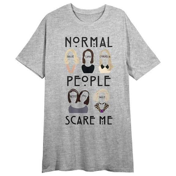 American Horror Story Normal People Scare Me Crew Neck Short Sleeve Gray Heather Women's Night Shirt-Medium