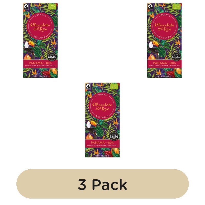 Chocolate and Love Fairtrade Organic Panama 80% Dark Chocolate 80g, British Import (Pack of 3)