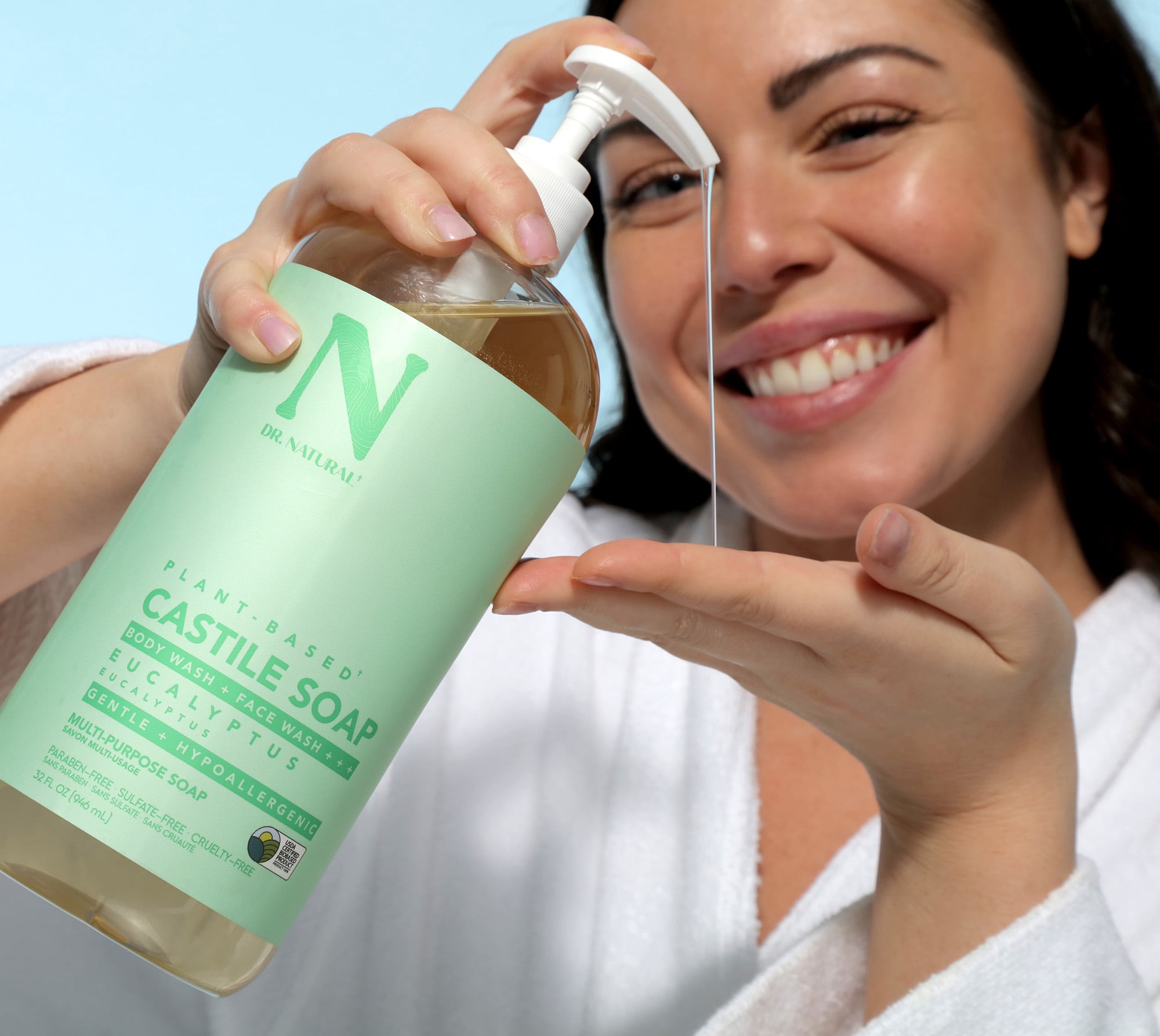 Dr. Natural Castile Liquid Soap, Bathroom Soap, Eucalyptus, 32 oz, 2 pk