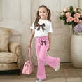 thumbnail image 2 of XUELUO Big Girls Outfit Sets 2-Piece Short Sleeve Leopard Bow Pattern Tops + Flared Pants Summer Spring Fashion Cute Clothes, 2 of 5