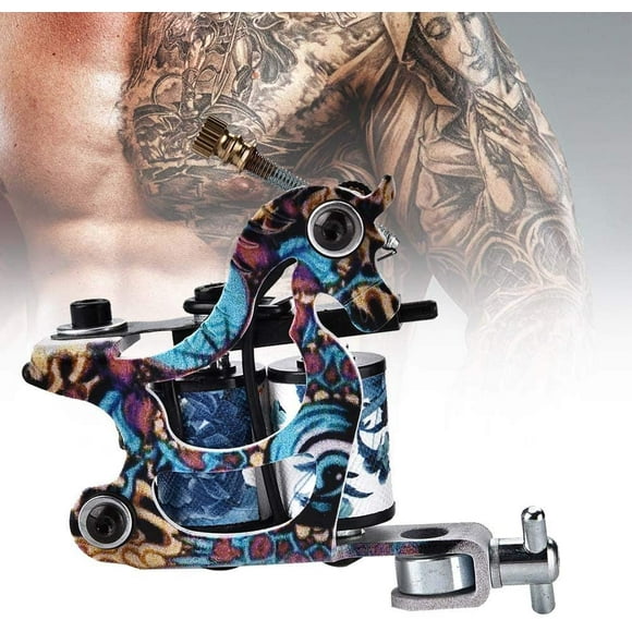 Pfessional Tattoo Shader Gun, 10 Wrap Coils Alloy Tattoo Machine Copper Coils (Colo