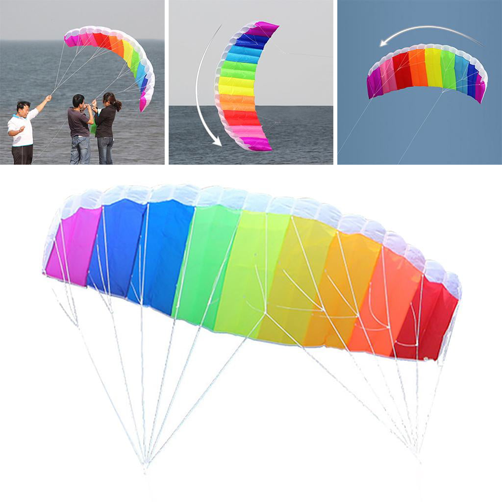 Inflatable Stunt Power Kite Dual-Line Parafoil Parachute w/ Fly Line Winders 
