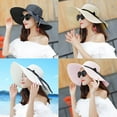 thumbnail image 3 of Straw Hat Foldable Women Summer Wide Brim Floppy Straw Ribbon Bow Sun Hat Beach Bucket Cap, 3 of 6