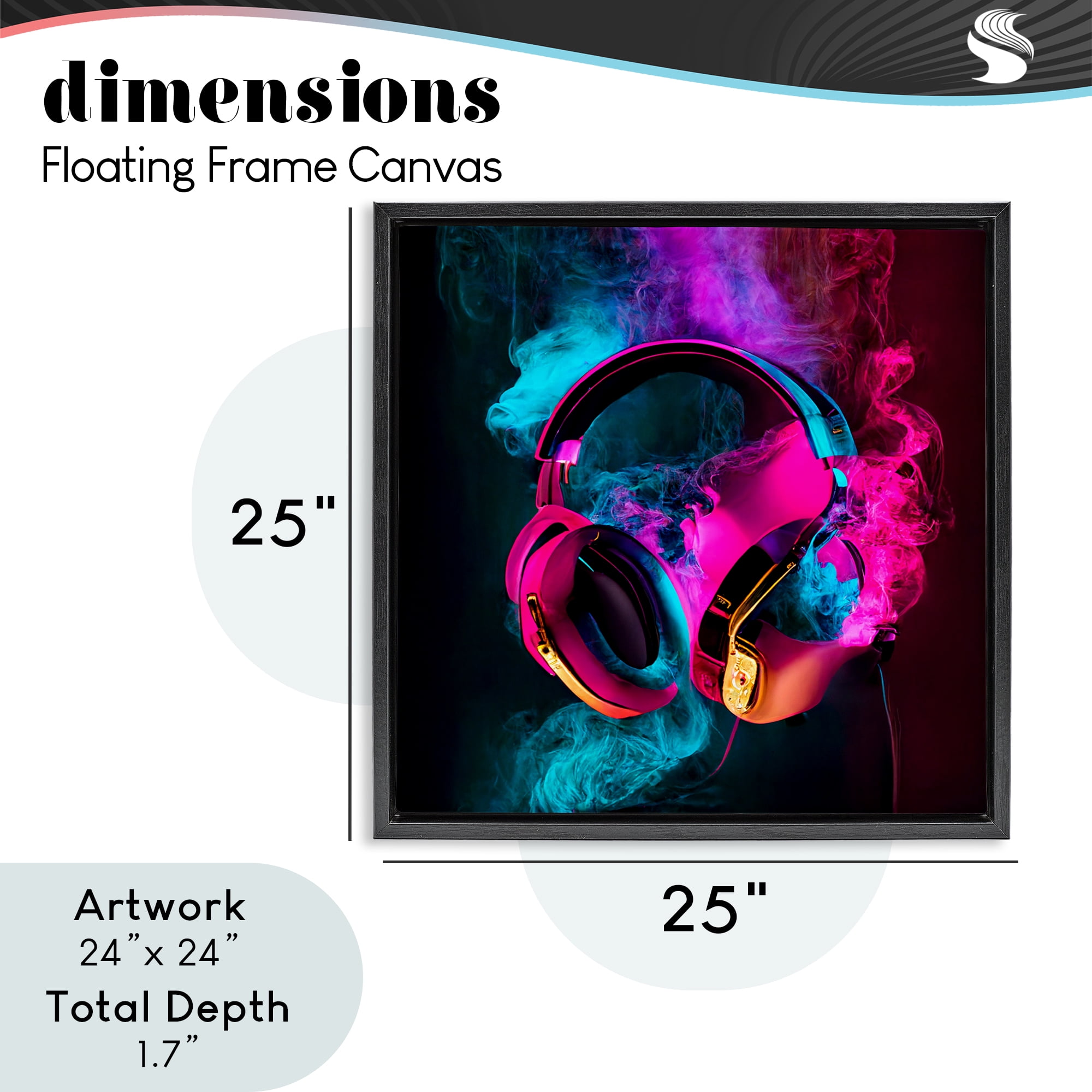 Power Play Pink & Blue Headphones Black Framed Floater Canvas Wall Art, design by Sasha