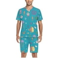 thumbnail image 5 of joogoo Men's Pajama Set Ocean Fish Jellyfish Seashell V-Neck Pj Shorts Set 2 Piece Loungewear Sleepwear L, 5 of 7