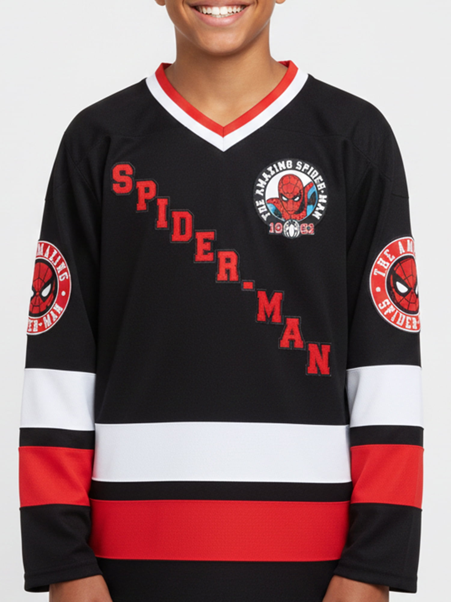 Spider-Man Boys and Big Boys Spidey Letters Graphic Hockey Jersey, Sizes 4-18
