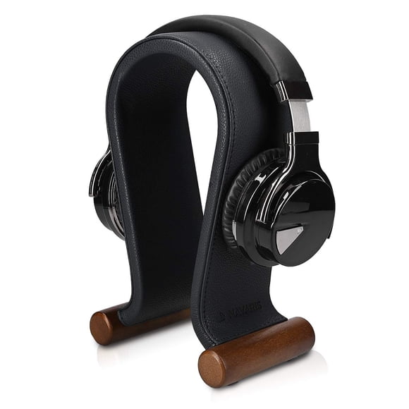 Soporte para auriculares Navaris Omega de piel sintética negro