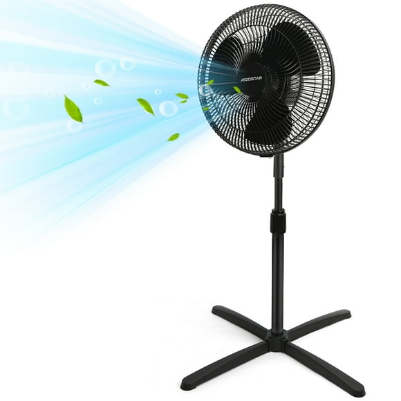 Aigostar Ventilador de Pedestal 16", Silencioso, 3 Aspas, 3 Velocidades, Oscilación de 90°, Altura Ajustable, Cabezal Inclinable, Color Negro, Ideal para Dormitorio, Sala y Oficina