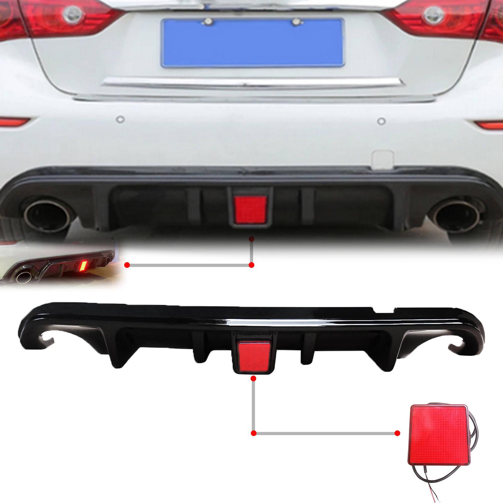 NINTE Rear Bumper Diffuser for 20142017 Infiniti Q50 Gloss Black With