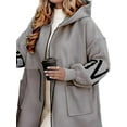 thumbnail image 2 of Women'S Hooded Windbreaker Knitted Long Sleeve Oversized Jacket Casual Drawstring Waist Coat with Zipper Grey XL, 2 of 7