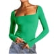 thumbnail image 3 of Talla grande Tops de tallas grandes,Blusa informal de cuello cuadrado para mujer, camisa holgada de manga larga, mezcla de poliéster y elastano, para uso diario en otoño e invierno, sopatenor, 3 of 9
