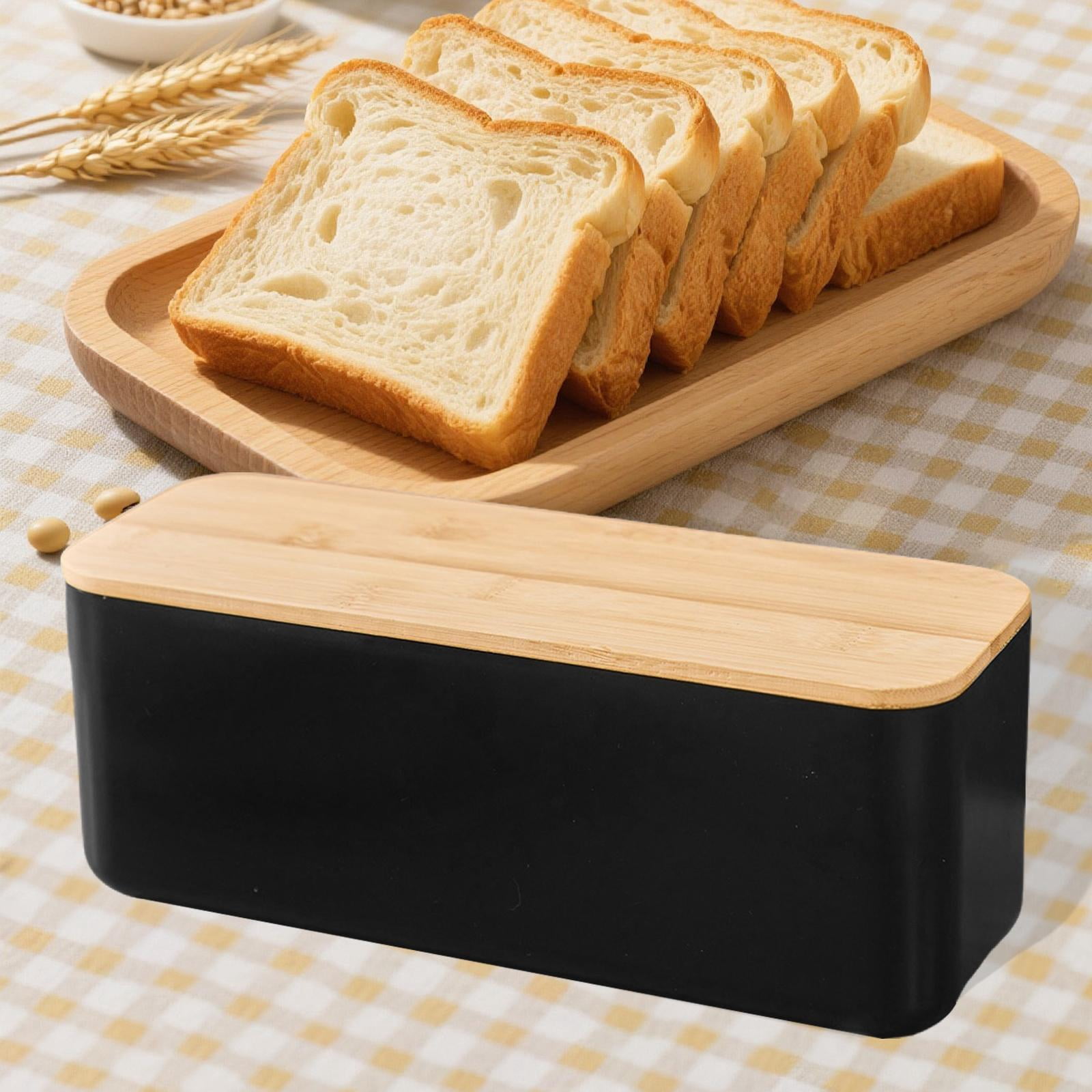 Fiocias Bread Box with Cutting Board Lid Breadbox Minimalist Keeps Fresh Container Bread black No hole lid