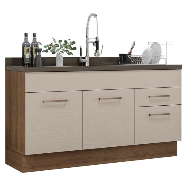 Mueble de Cocina MADESA Agata 150 cm 2 Puertas 2 Cajones Marrón/Crema
