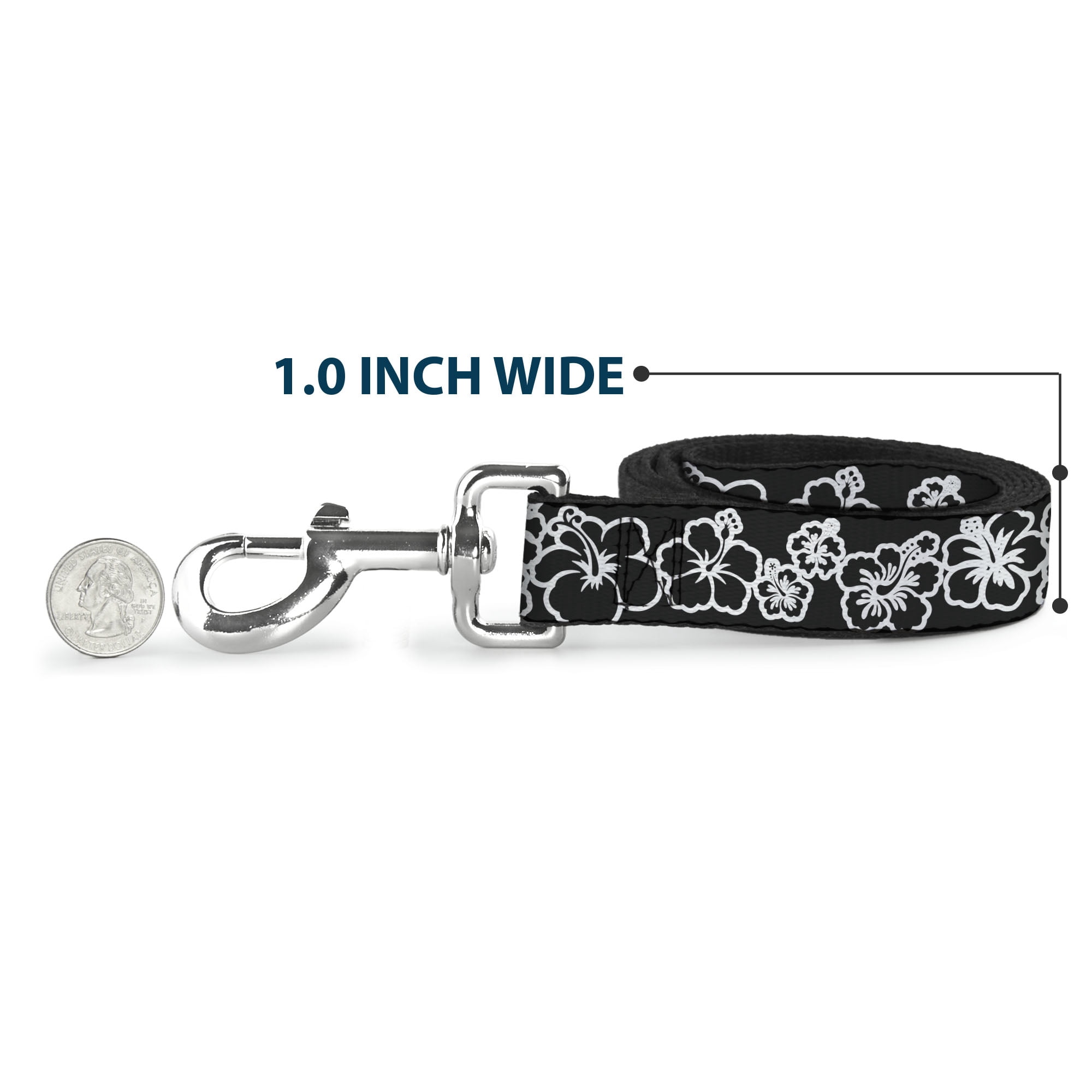 Buckle-Down Pet Leash, Dog Leash, Hibiscus Outline Black White, 6 Feet Long 1.0 Inch Wide