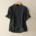 thumbnail image 2 of WREESH Women's Cotton Linen Button Up Shirt Collared Lightweight Summer Casual Short Sleeve Top, 2 of 5