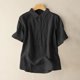 thumbnail image 2 of Vestidos Casuales Para Mujer, Blusas De Mujer De Moda Blusa informal de lino de manga corta con botones y solapa de color liso para mujer, 2 of 5
