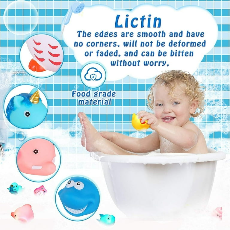 Baby Bath Toys Set with LED Light, Bathtub Safety Floating Animal
