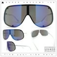 thumbnail image 3 of Extra Oversized Curved Shield Robotic 80s Sport Sunglasses White - Blue Mirror, 3 of 9