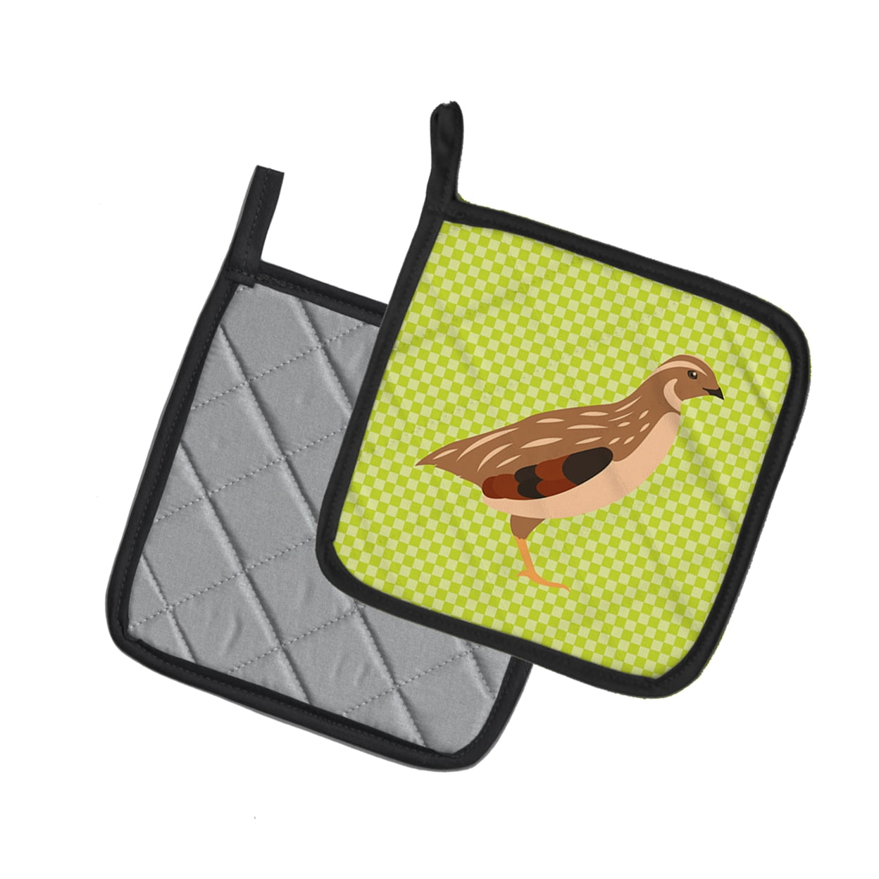 Golden Phoenix Quail Green Pair of Pot Holders