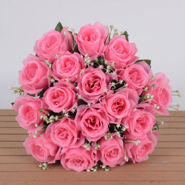 Ramo de rosas de simulación, flores de seda, 18 rosas, para boda, sala de estar, con flores, decoración, flores falsas