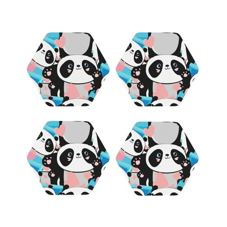 

Fuzoiu Panda Cute Pink Hearts Print Leather Coasters Set Drink Coasters Set of 4 for Tabletop Protection Durable PVC Coasters Home Décor and Housewarming Gift-Hexagon