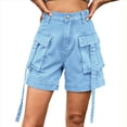 thumbnail image 1 of Shorts Vaqueros Cargo para Mujer - Shorts Casuales de Verano Vintage con Botones y Cremallera Azul Añadido XL, 1 of 8