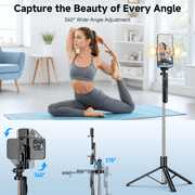 QIRITA Selfie Stick Tripod with Light, 67 Portable Phone Tripod with Remote, 360° Rotation Handle, Compatible with Iphone, Android/Vlog