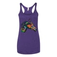 thumbnail image 3 of Colorful Neon Horse | Dean Russo Art Animal Lover Tri-Blend Racerback Tank Top, Purple Rush, X-Large, 3 of 6