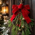 thumbnail image 5 of Artificial Christmas Hanging Swags 27 Inch Faux Norfolk Pine Teardrop Ornament with Bells, Bowknot and Red Berries for Xmas Front Door Stairs Fireplace Home Holiday Indoor Outdoor Decor, 5 of 7