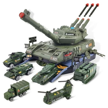 Tank Toy Sets, Military Vehicles Set Boy Toys with 6PCS Army Vehicles, 3 Sound and Rotating Turret and Missile Birthday Gift for Kids