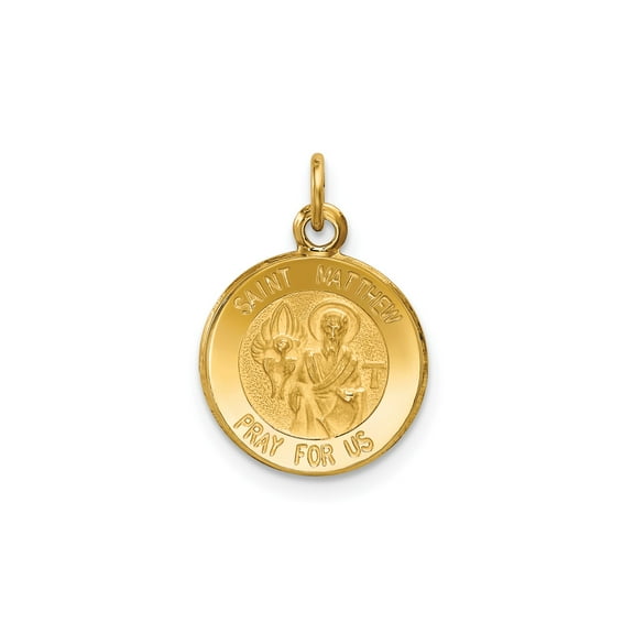 14k Yellow Gold Saint Matthew Pendant Medal for Men and Women, Christian Jewelry, Catholic Religious Symbol of Faith and Protection, Spiritual Devotional Accessory