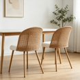thumbnail image 4 of Dining Chairs Set of 2, LEGAHOME Farmhouse Rattan Dining Room Chairs with Rattan Backrest, Upholstered Kitchen Chairs Set of 2 with Cane Back & Metal Legs, Brown, 4 of 8