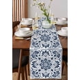thumbnail image 2 of Blue Floral Table Runner Ethnic Boho Botanical Geometric Art Tablerunners 13 x 90 Inch, Table Decorations Tabletop Scarf for Summer Gathering Holiday Farmhouse Kitchen Dining Decor, 2 of 6