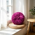 thumbnail image 4 of SLYNSHome Ruched Velvet Round Throw Pillow,Pink Pleated Rosette Center Decorative Cushion, Solid Color Accent Pillow for Sofa Bed Living Room Home Decor, 4 of 6