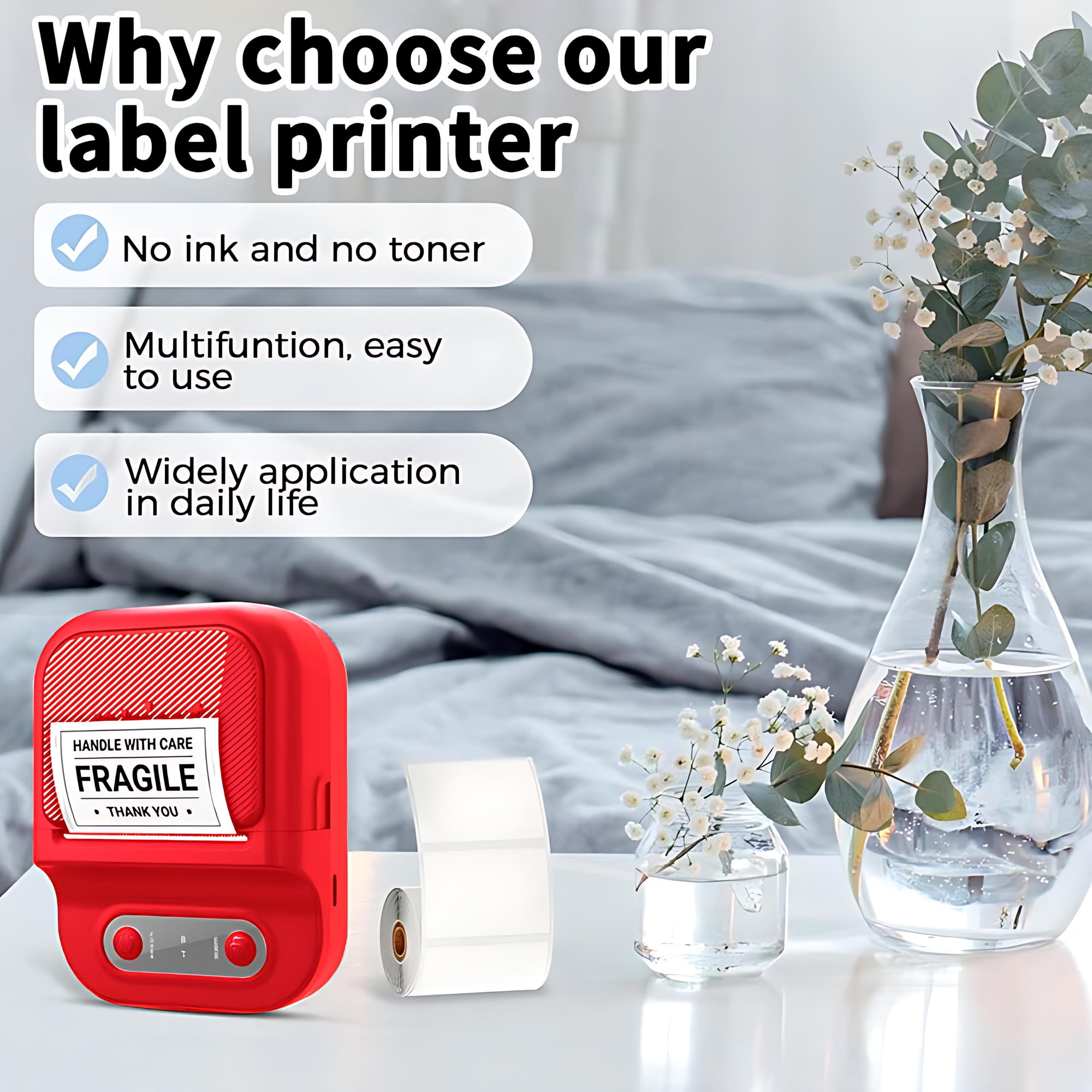 Pecham Thermal Label Printer, Label Maker Machine with Tape, Bluetooth Label Maker, Portable Thermal Sticker Printer for Small Business, Office, Home, School, Sticker Printer for Phones & PC