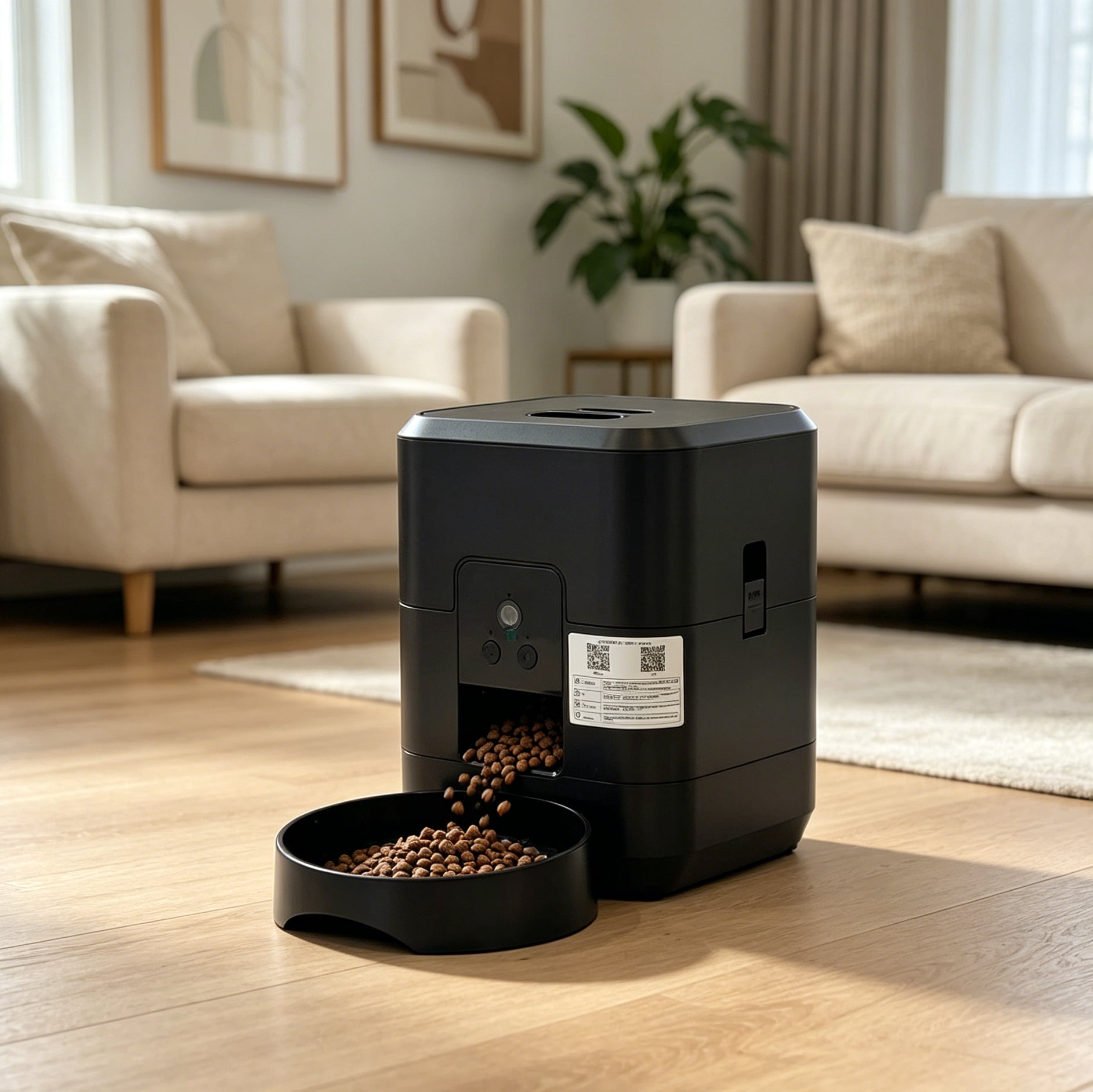 KibbleLocke Automatic Pet Feeder, 4L Smart Cat & Dog Food Dispenser with Timer, 10s Voice Recorder, Dual Power Supply, Black