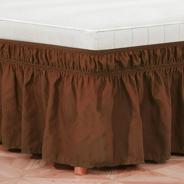 EIGTHTAIL Wrap Around Ruffled Bed Skirt with Adjustable Elastic Belt - 15 Inch Drop Easy to Put On Wrinkle Free Bedskirt Dust Ruffles Frame Cover for Queen King and C-King Size Beds B