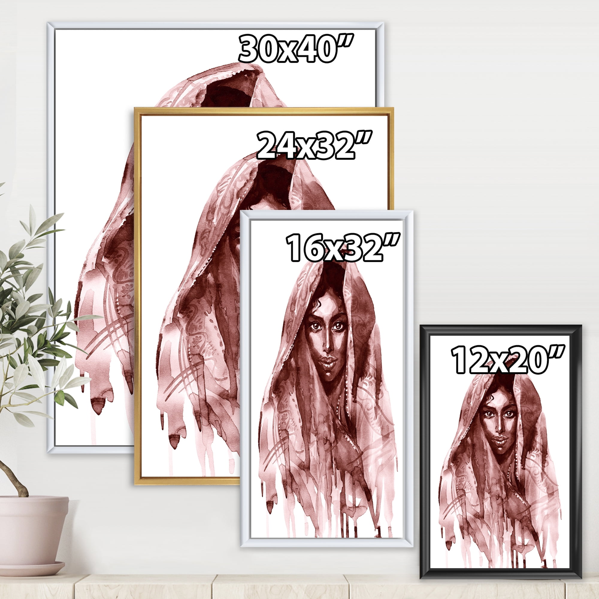 Designart 'Black and White Portrait of Young Indian Woman II' Modern Framed Canvas Wall Art Print