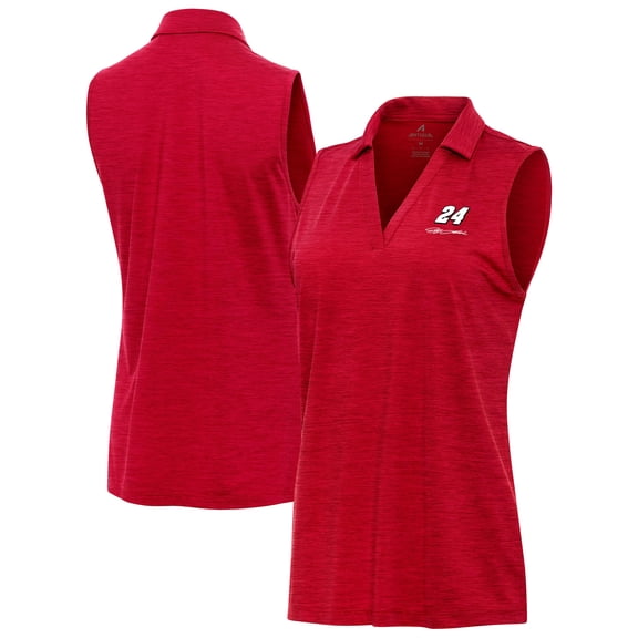 Women's Antigua Heather Red Jeff Gordon Layout Sleeveless V-Neck Polo